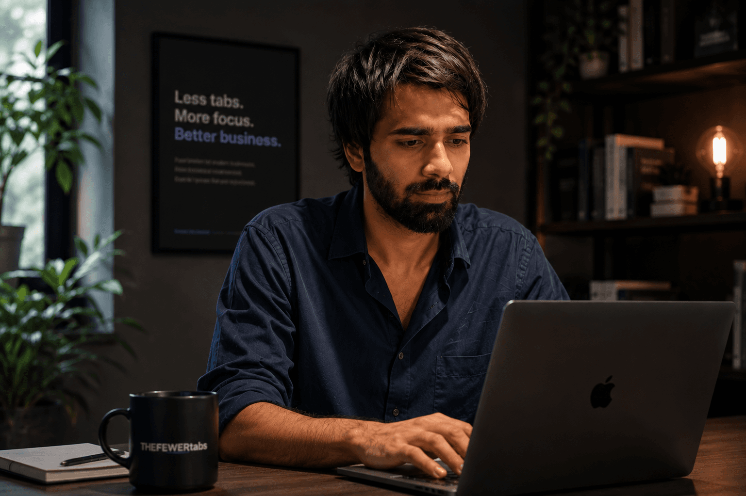 Faizan working at the FEWERtabs studio