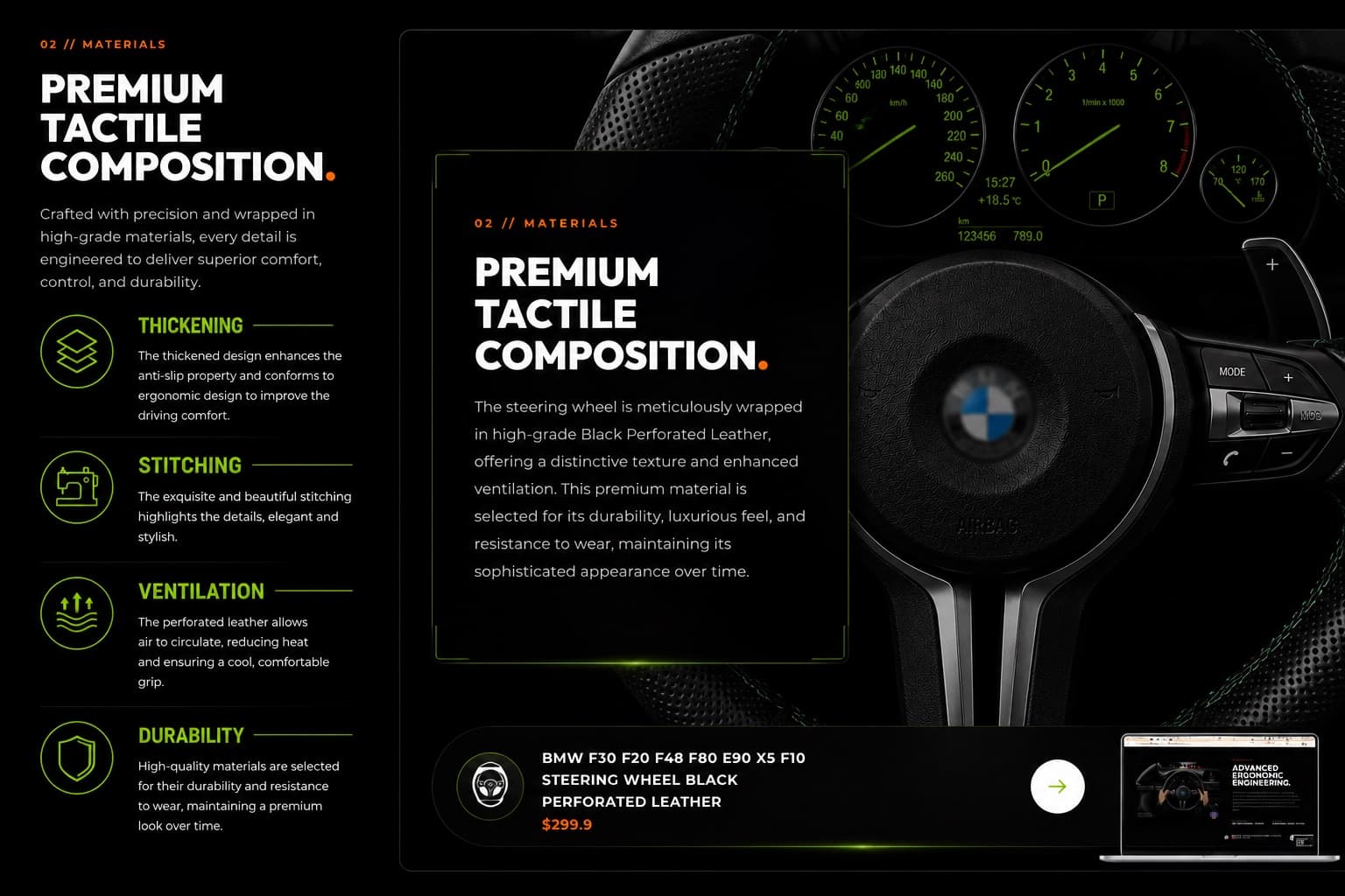 MotoFixxx premium tactile composition materials section for perforated leather.