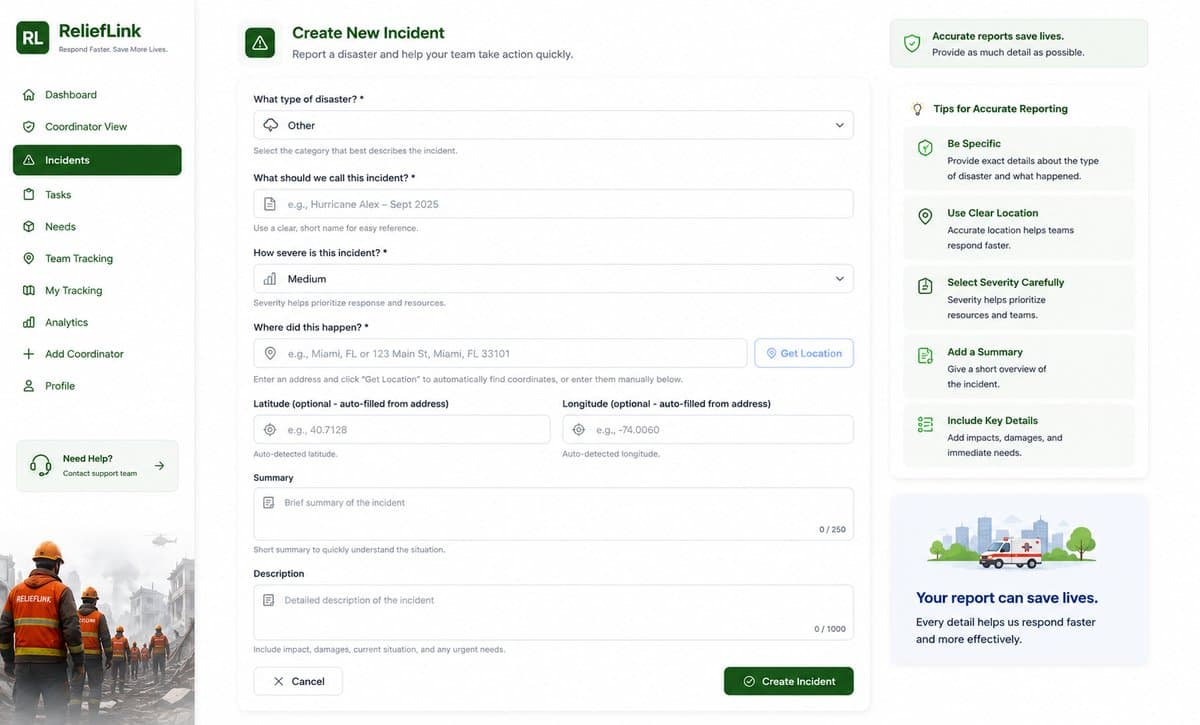 Supply-chain monitoring view for optimizing relief material delivery.