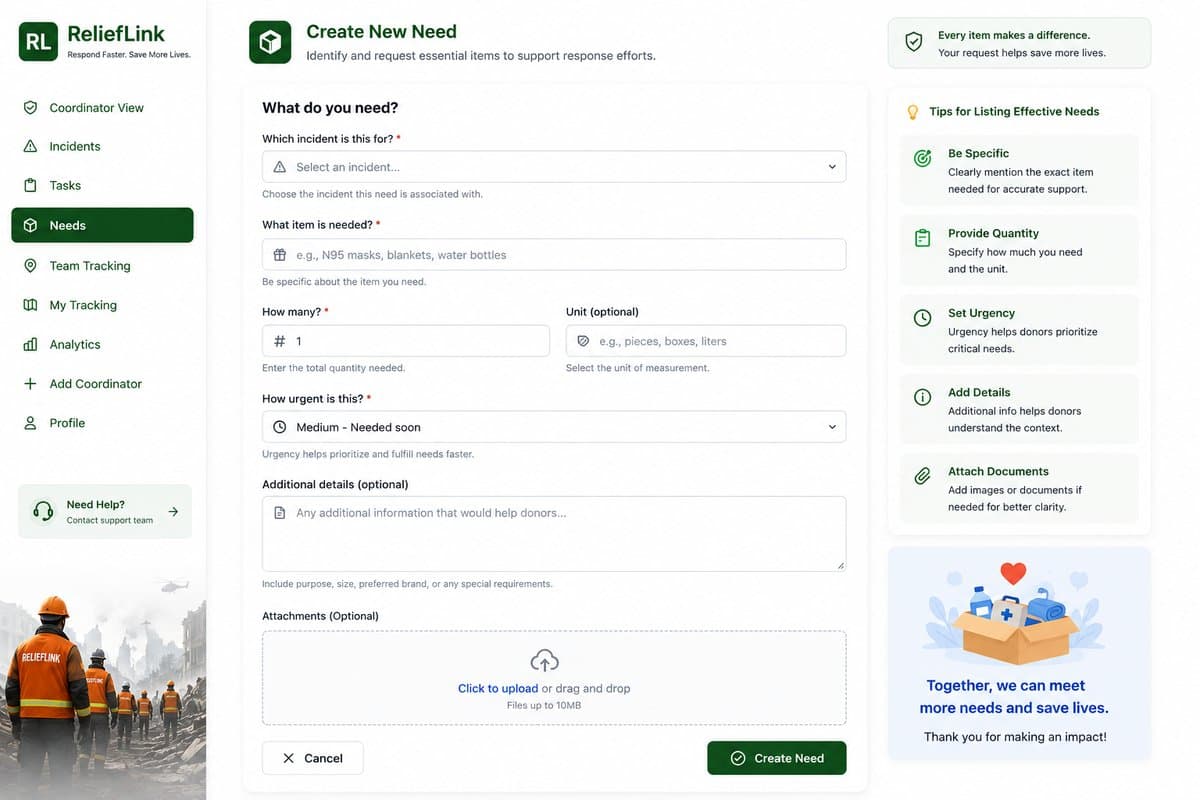 Deployment status board tracking volunteer teams and task progress.