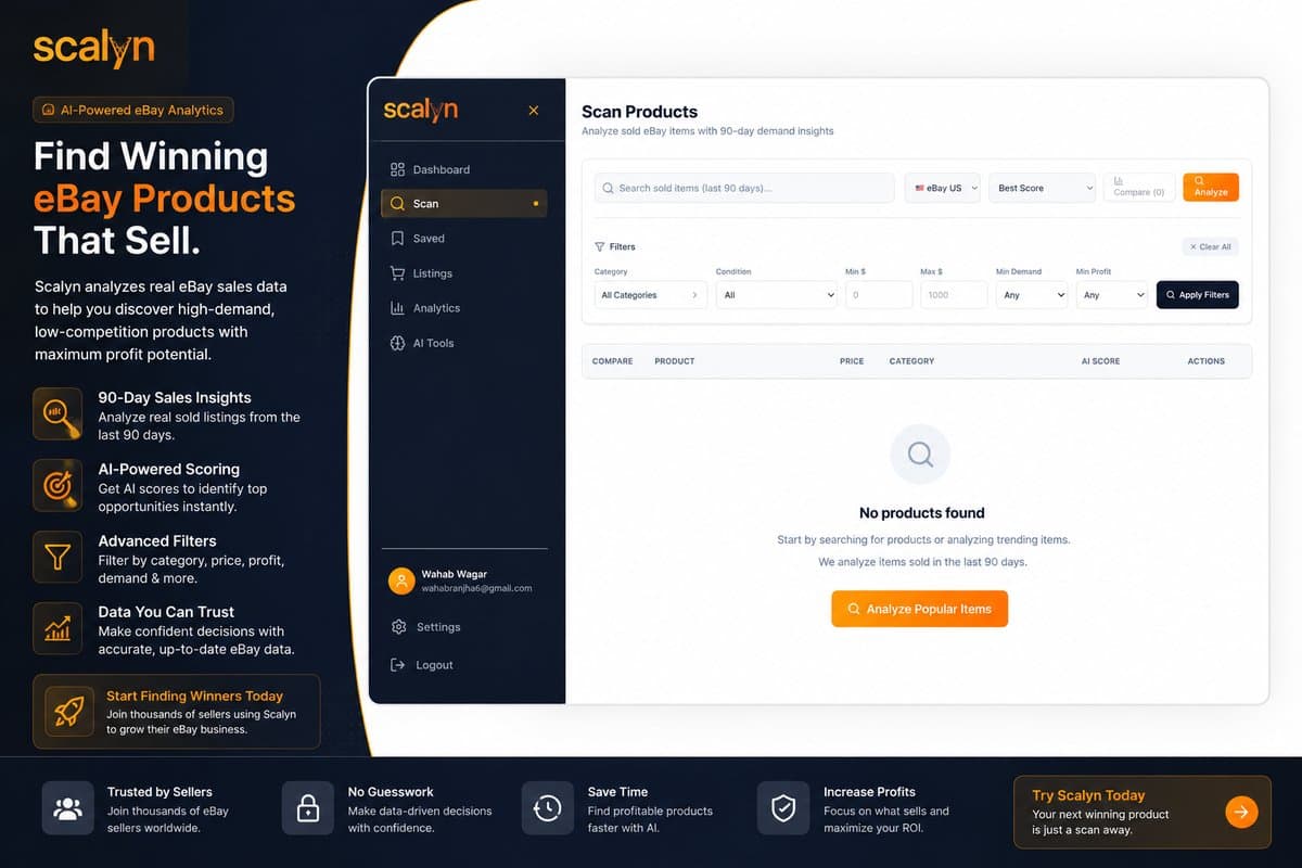 Automated product research identifying high-performing marketplace opportunities.
