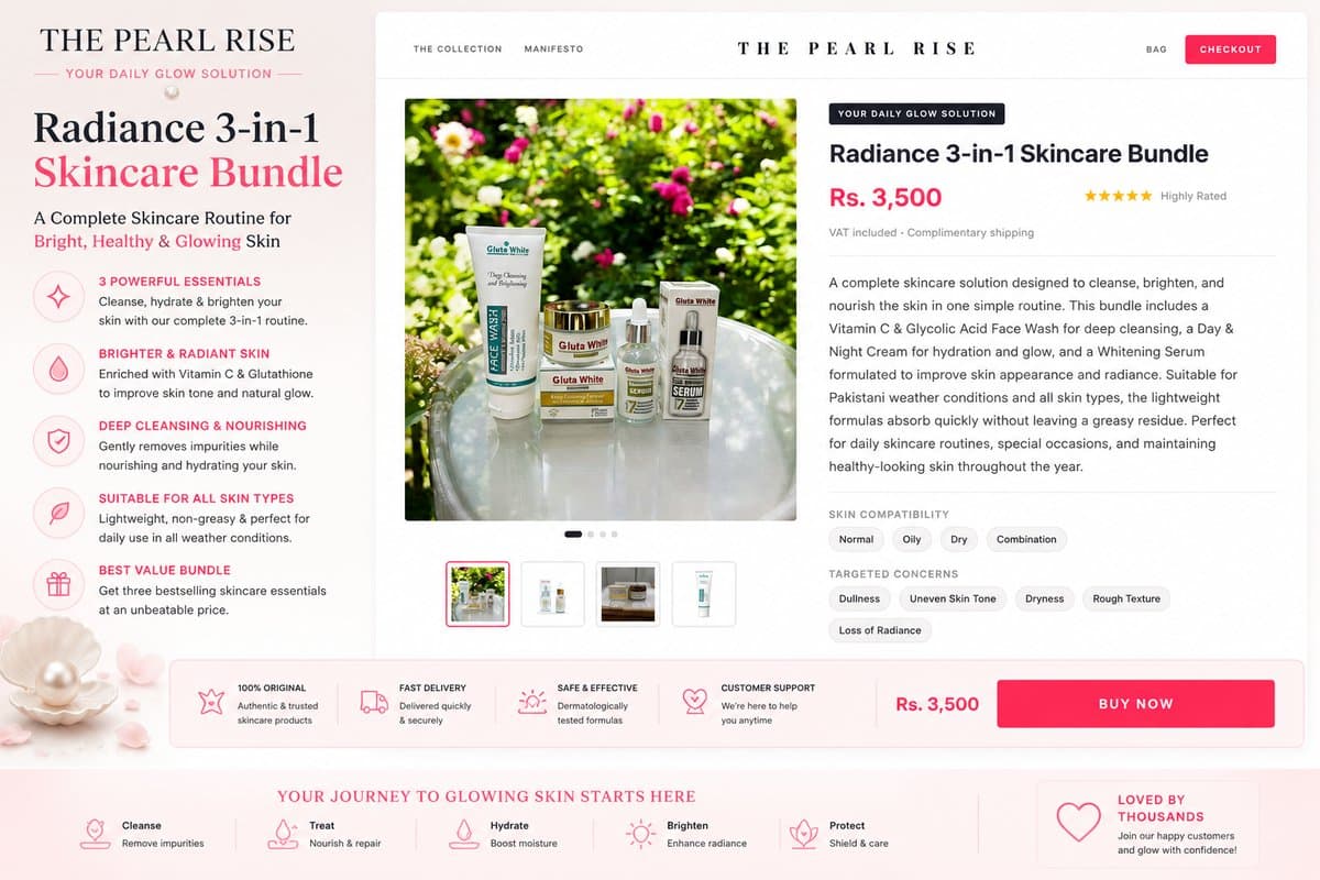 The Collection grid showcasing luxury serums, sets, and polishers.
