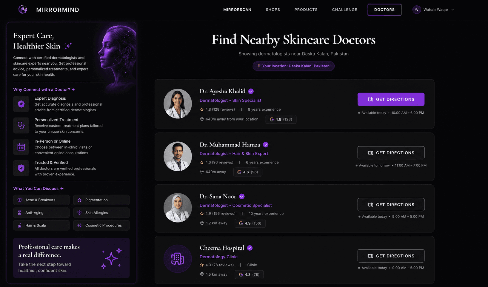 MirrorMind find skincare doctors